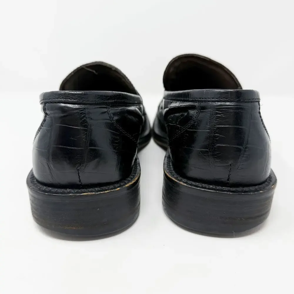 Vintage 90s Kenneth Cole Black Leather Croc Embossed Loafers 8.5 Made in Italy